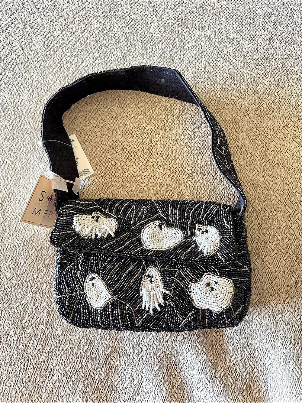 Sol and mer Embroidered Mini Shoulder Bag in Black & White NWT